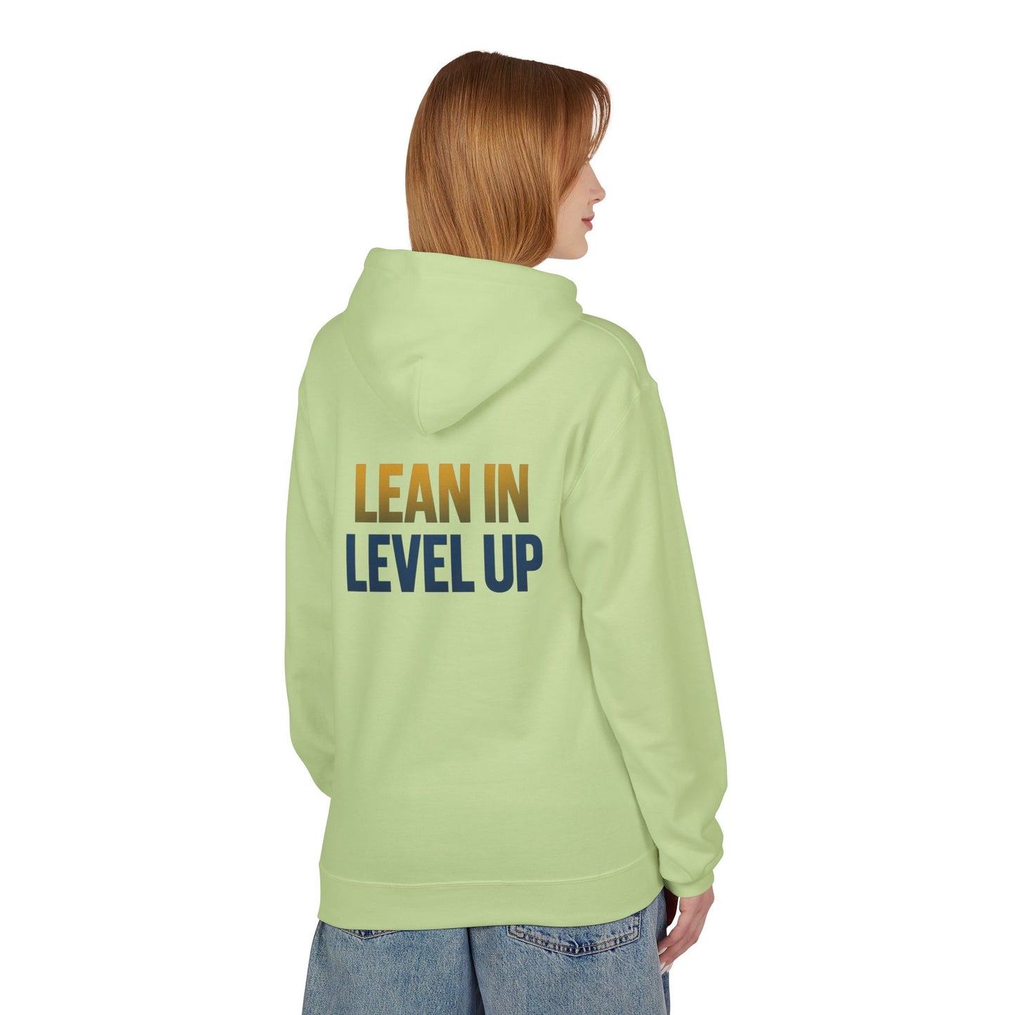 Inspirational Fleece Hoodie - "Lean In Level Up" Motivational Sweatshirt for Creative Minds, Gift for Entrepreneurs, Stylish Comfort Wear