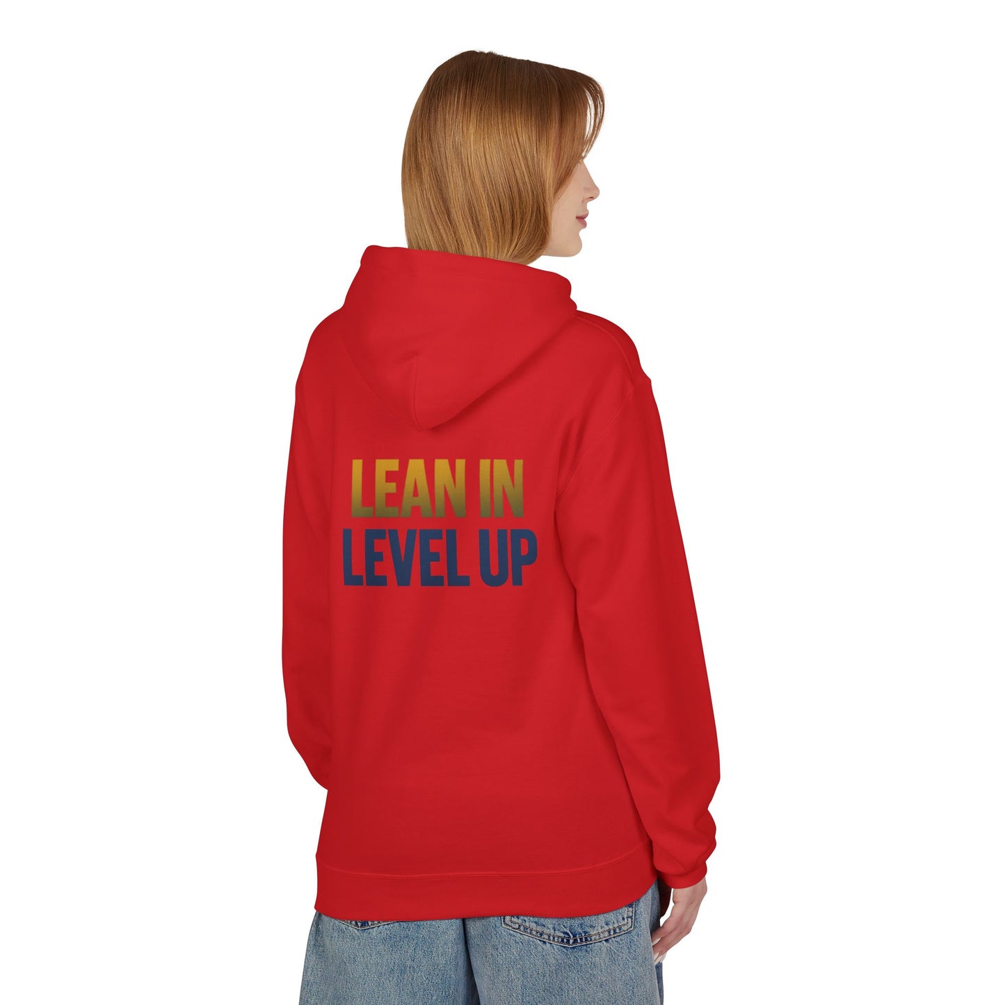 Inspirational Fleece Hoodie - "Lean In Level Up" Motivational Sweatshirt for Creative Minds, Gift for Entrepreneurs, Stylish Comfort Wear